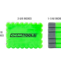 33 Piece Tamper Proof Security Bit Set With One Quarter Inch Hex Bit Holder in green case, labeled measurements in inches