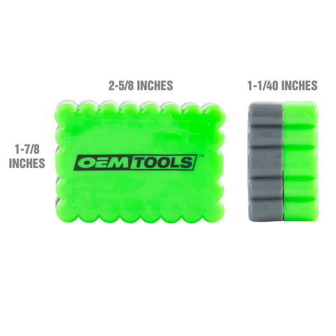 33 Piece Tamper Proof Security Bit Set With One Quarter Inch Hex Bit Holder in green case, labeled measurements in inches