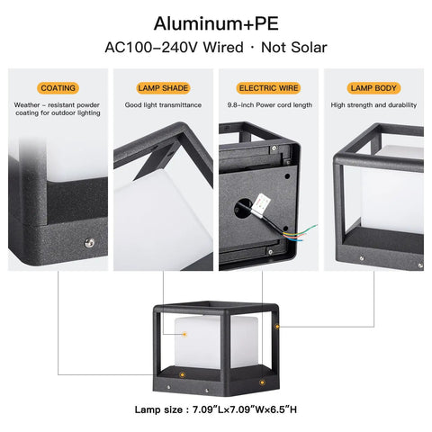 Outdoor Post Lights Hard Wired AC 100 To 240V Column Light with aluminum body and PE lamp shade