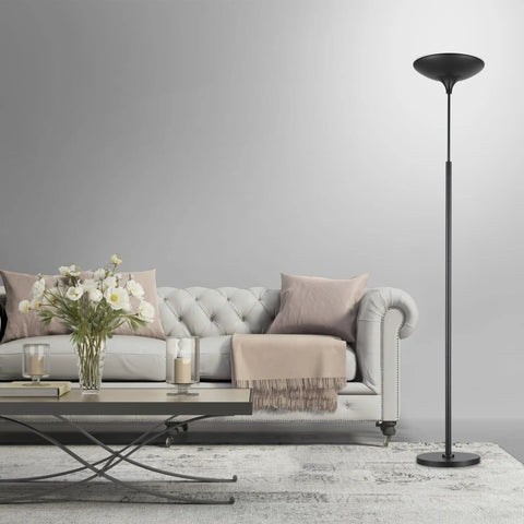 LED Floor Lamp Torchiere with Touch Dimmer and Memory Function, Energy Star Certified, in living room setting, next to couch