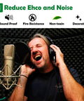 Man singing passionately in recording studio with 12 Pack One Point Five By Twelve By Twelve Inch Sound Proofing Egg Crate Foam Pads.