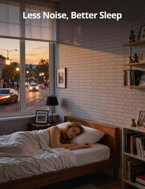Heavy Duty Acoustic Sound Absorbing Honeycomb Wall Panels That Straight Up Kill Background Noise And Ditch Room Echoes While Insulating Drywall For A Chill Home Setup in a bedroom with a sleeping woman.