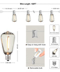 Warm 2200K Outdoor LED String Lights 100Ft with 52 Shatterproof Edison Bulbs, diagram showing dimensions and features
