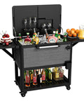 104 Quart Patio Rolling Ice Chest Cooler Cart With Wheels For Outdoor Parties And Backyard BBQs, Portable Bar Cart With Storage Shelf And Bottle Opener