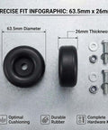 Heavy Duty 2.5 Inch Ramp Door Rubber Bumpers For Trailers With Screw And Washer Kits, High Density Durable Pads To Protect Trailer Backs From Harsh Weather Damage And Wear And Tear. 63.5mm x 26mm rubber bumper with bolts, washers and nuts