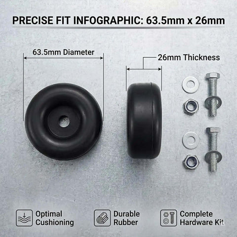 Heavy Duty 2.5 Inch Ramp Door Rubber Bumpers For Trailers With Screw And Washer Kits, High Density Durable Pads To Protect Trailer Backs From Harsh Weather Damage And Wear And Tear. 63.5mm x 26mm rubber bumper with bolts, washers and nuts
