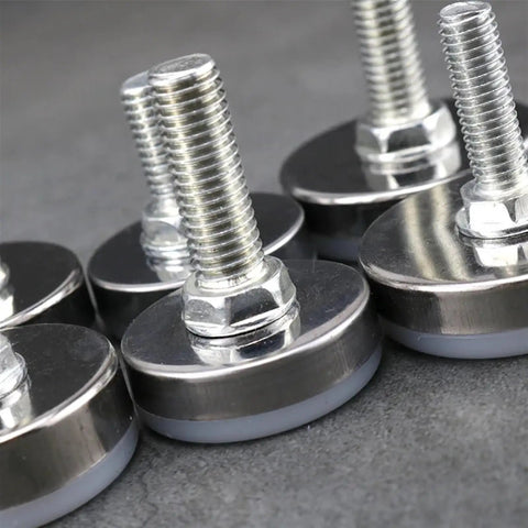 Adjustable Furniture Leveling Feet Set Stainless Steel Nylon Base Built Durable And Easy To Dial In Height With M6 M8 M10 Thread Options 15 To 40mm Length Ideal For Cabinets Desks Tables Shelves 12 16 20 Pack, close-up