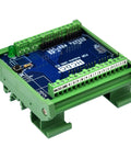 Din Rail Mount Pinout Breakout Terminal Block Module For UNO R3 Builds With 3.81mm Pitch Screw Terminal 26-16AWG Wire Range 5mm Strip M2 Slotted Screw For Easy Industrial Control Wiring on blue PCB