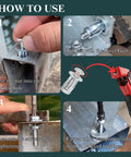 Installation steps for Jack Nut Kit With Heavy Duty Rivet Gun For Permanent Threaded Anchors In Hollow Doors, Thin Metal Sheets And Panels.