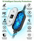 Level 2 EV Charger For Home And On The Go, 40 Amps At 220 To 240 Volts, 9.6 kW Fast Charge showing security protections
