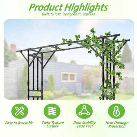 Extra Large Garden Arch Trellis With Flat Top Design, 106.3 Inch L by 106.3 Inch H, displayed with climbing vines in garden