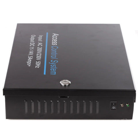 Heavy Duty Access Control Power Supply Box Pumping Out Steady 12Vdc Current For Wiegand Boards, showing black metal case.