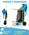 Side and front view of Two In One Beach Cart With Big Wheels For Sand Folding Utility Wagon With Chair Holder Cooler Bag Mesh Storage.
