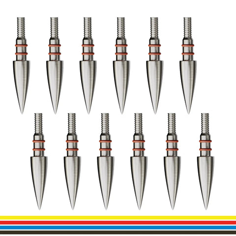 12 Pack Five Sixteenth Inch Archery Arrow Tips, stainless steel screw-in field points for target practice, silicone rings