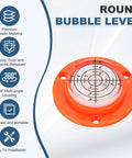 Nexarelle 6pcs Round Bubble Level D:48.9mm, H:12mm Orange/White, showing 360° multi-angle leveling with clear measurements.