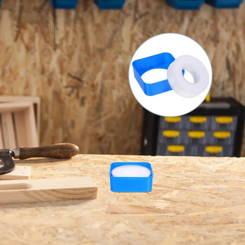 Top Shelf PTFE Adhesive Seal Tape 10 Rolls Of Water Leak Repair Wrap For Pipes And Threads Gonna Save Ya Time With This Ninja Tight DIY Plumbing Fix Daily on a workbench.