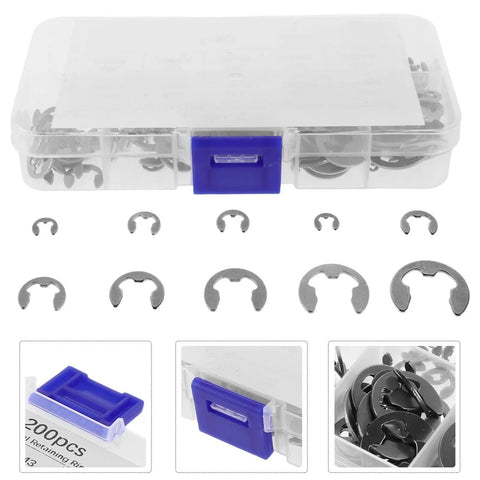 External Retaining Rings Kit With Easy Removal Grab And Go Snap Rings Set Stainless Steel 10 Sizes 1.5mm To 10mm in plastic box