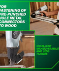 Side view of Strap-Tite Strip Nailer for Metal Connectors, lightweight 6.4 lb build, shown fastening to wood, NR65AK2 model.