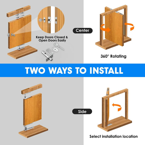Hidden Pivot Door Hinge Set For Wood Doors And Secret Bookcases Heavy Duty Stainless Steel 360 Degree Rotation With Simple Lock