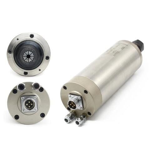 Beefy 2.2KW 110V Water Cooled Spindle Motor 80mm Body High Speed 24000RPM with ER20 collet for CNC router close-up view