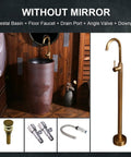 Slick Heavy Duty Ceramic China Vessel Sink And Pedestal Basin Combo With Built In Faucet Niche Pre Drained Port For Indoor Outdoor Bathroom Refresh No Mirror Needed Super Easy Install Real Deal, showing pedestal basin and floor faucet.