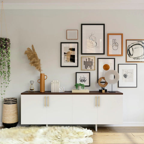 Stylish living room with white cabinets featuring Champagne Bronze Cabinet Pulls 5 Inch Center to Center 128mm 6.4 Inch Zinc Alloy Handles