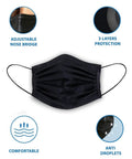 IMask Premium ASTM Level 3 Face Mask Black Pack Of 50 With Soft Multilayer Nonwoven Fabric And High Fluid Resistance, adjustable nose