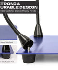 Close-up of Pro Grade All In One Soldering Station showing heavy-duty base and non-slip rubber feet, blue finish, details.