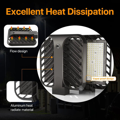LED Parking Lot Light 200W 30,000 Lumens 5000K Street Light With Dusk To Dawn Photocell showing heat dissipation design