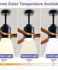 52 Inch Wood Ceiling Fan With Lights For Indoor And Outdoor Use Remote Control 6 Speeds Moisture Resistant Ceiling Fan showing three color temperatures: warm, neutral, cold.