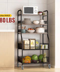 Locking Swivel Caster Wheels 4 Inch Set of 4 supporting kitchen storage rack with microwave and food items