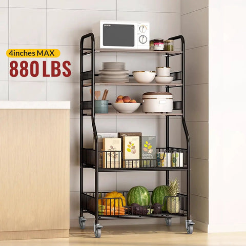 Locking Swivel Caster Wheels 4 Inch Set of 4 supporting kitchen storage rack with microwave and food items