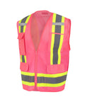 Fly High Vis Mesh Safety Vest For Crews Ansi Type O Class 1 reflective tape in pink with zipper closure and pockets, size extra large.