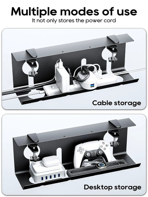 No Drill Under Desk Cable Tray Clamp On Metal Wire Organizer For Office And Home 16.9 Inches By 5.9 Inches By 4.7 Inches Punch Free