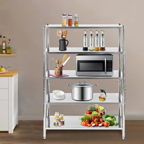 Heavy Duty Five Tier Stainless Steel Shelves And Wire Shelving Unit For Kitchen Garage And Home Office Storage Sturdy Metal Rack Holds 132 Pounds Per Shelf Top Shelf Organization Essential For Any Rad Setup