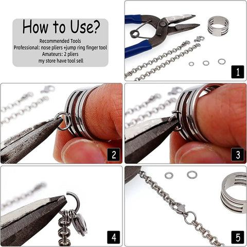 Tutorial on using Over 1050 Pcs Open Jump Rings Set In Gold Tone, 304 Stainless Steel, Six Size Range From 4mm To 10mm for jewelry making.