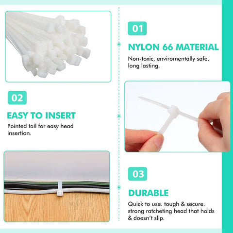 Heavy Duty 50 Pack 36 Inch Cable Zip Ties Ultra Strong Nylon Wire Ties white nylon 66 material, easy to insert, durable