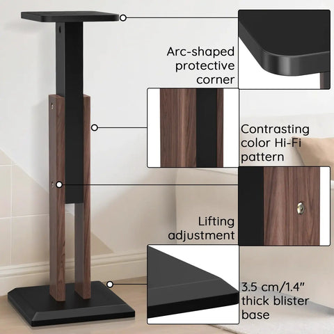 Height Adjustable Speaker Stands Pair 25 To 34 Inches with protective corner, Hi-Fi pattern, lifting adjustment, thick base