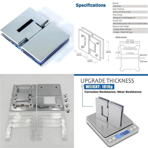 Heavy Duty 180 Degree Brass Glass Door Hinge With Short Back Plate, Chrome Finish, Fits 5/16 To 1/2 Inch Glass Thickness, 1 Piece, Tough Gate Hinge For Interior And Frameless Doors, chrome hinge on glass