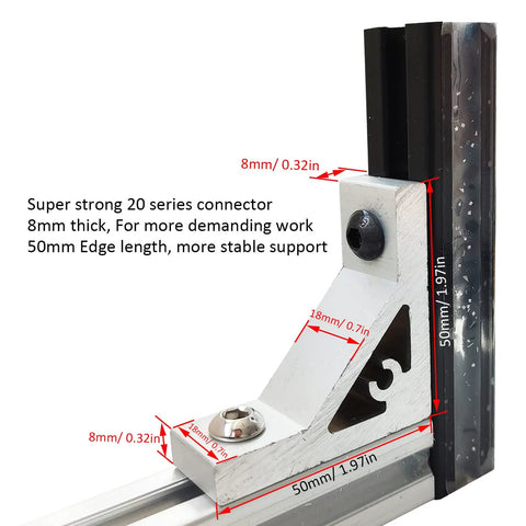 Heavy Duty 2020 Aluminum Extrusion Corner Brackets And 20 Series Extrusion Connectors Kit with 50mm edge length.
