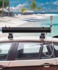 20L Portable Roof Rack Shower Kit With Long Hose For Camping Off Road And Fishing Beach Travel Self Pressurized Solar Heated Water Tank Up To 60C No Electricity Needed Black Silver mounted on car roof.