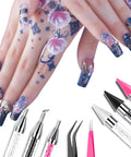 14 Piece Rhinestone Picker Kit Pro Grade With Dual Head Pens And Wax Tips for nail art with decorative nail design visible