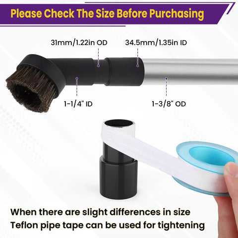 Universal Vacuum Hose Adapter Set 35mm To 32mm Reducer 1-3/8 Inch To 1-1/4 Inch Plastic Connector 2 Pack with Teflon tape shown