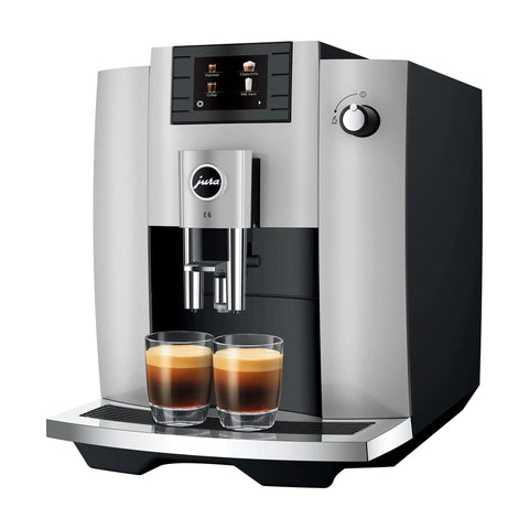 All In One Automatic Coffee Machine Grinds Tamps Brews Froths In Under 60 Seconds with two espresso cups in front