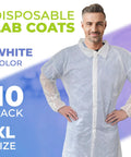 Man wearing White Disposable Lab Coats For Adults X Large Pack Of 10 Unisex Lab Gowns For Students SMS 40 GSM Protective Coat