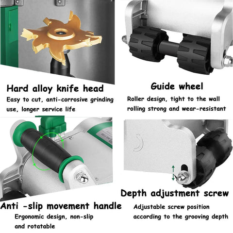 Pro Grade Heavy Duty Electric Wall Chaser For Concrete Walls 1100W 1600RPM with adjustable slot depth components details