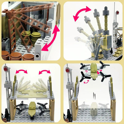 Epic Military Base Building Set With 710 Pieces For Kids 9-12 showing transformable parts and drone feature