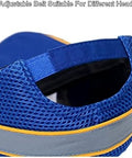 Close-up of blue breathable net cloth and adjustable strap on Worksite Safe Protective Helmet With Bump Cap Inner Shell Lightweight Baseball Hat Style For Work Factory Or Shop Head Protection Breathable Net Cloth Summer Comfort All Day Fit And Protection