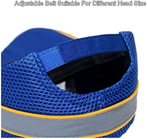 Close-up of blue breathable net cloth and adjustable strap on Worksite Safe Protective Helmet With Bump Cap Inner Shell Lightweight Baseball Hat Style For Work Factory Or Shop Head Protection Breathable Net Cloth Summer Comfort All Day Fit And Protection