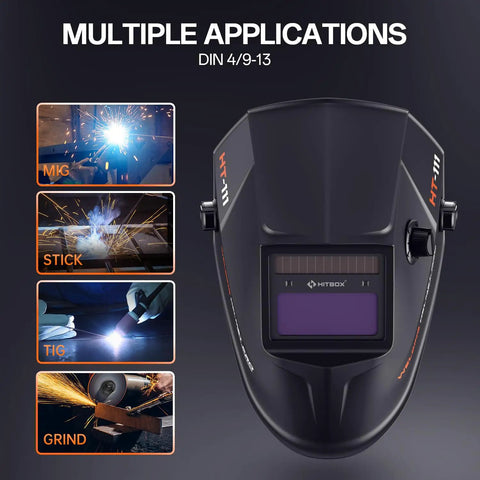 Auto Darkening Welding Helmet With True Color Viewing Screen 3.66 By 1.69 Inch Shade Range Four To Thirteen Solar Powered